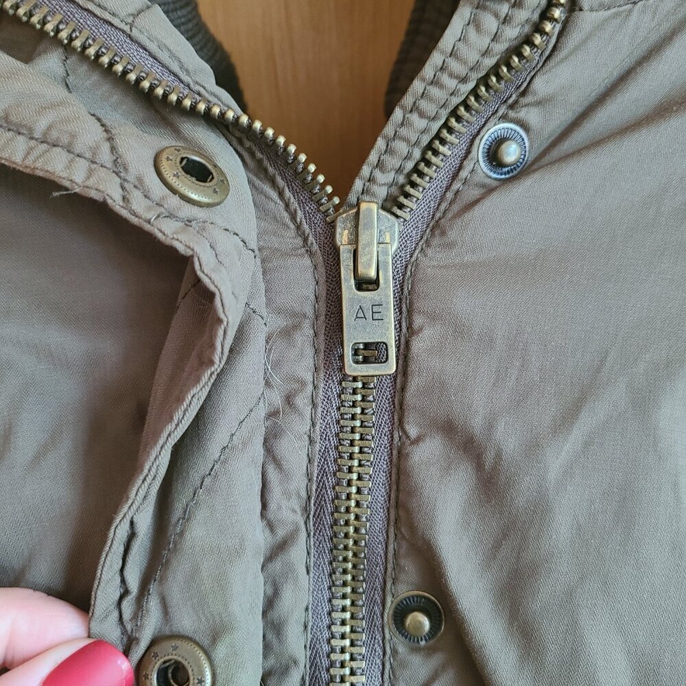 American Eagle Y2K Army Green Military Parka‎ Jacket Faux Fur Hood Sherpa MEDIUM - Picture 13 of 14